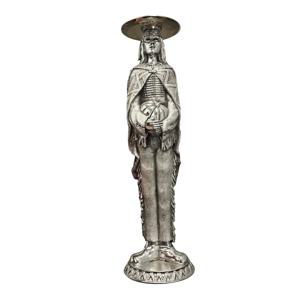 Vintage Silver Metal Indigenous Figures Candle Holders Pair‎ Man Woman 13